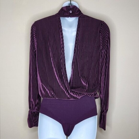 Intimissimi Open Back Ribbed Velvet wine Bodysuit Size S - Picture 6 of 9